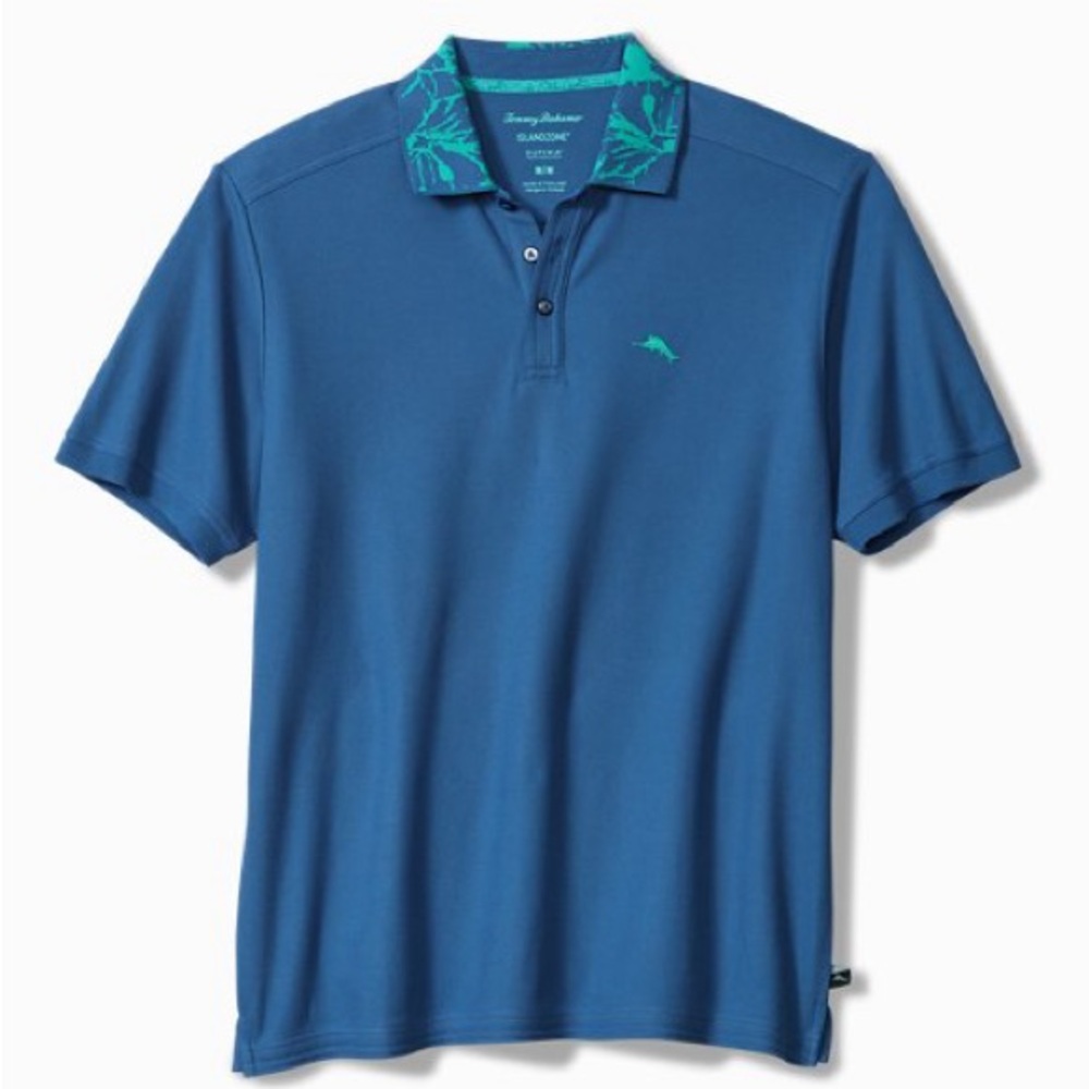 Tommy Bahama Men's Blue Polo with Green Collar